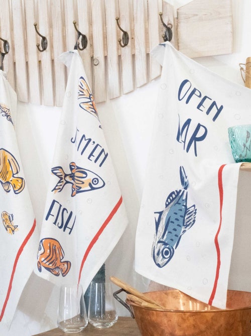 Juego de 3 paños de cocina de algodón con mensajes y motivos de peces - Kiabi