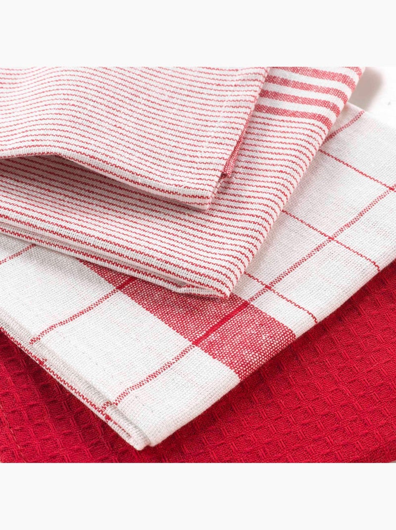 Juego de 3 paños de cocina de algodón tejido en nido de abeja Rojo - Kiabi