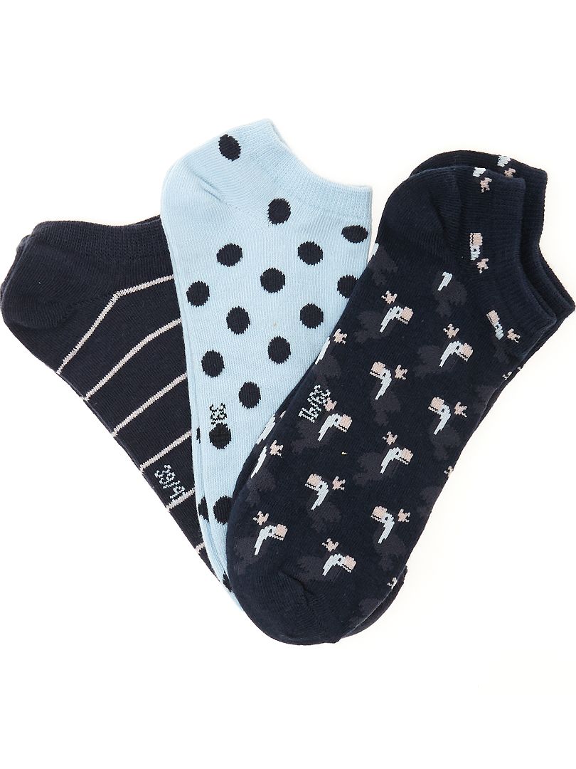 Juego de 3 pares de calcetines tobilleros azul - Kiabi