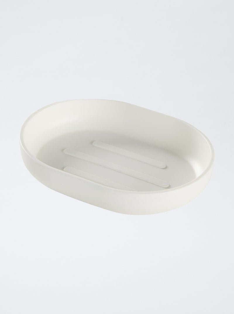 Juego de 4 piezas con jabonera + dispensador de jabón + vaso para cepillos de dientes + escobilla para inodoro blanco - Kiabi