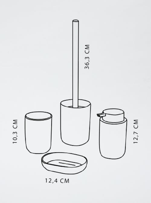 Juego de 4 piezas con jabonera + dispensador de jabón + vaso para cepillos de dientes + escobilla para inodoro - Kiabi