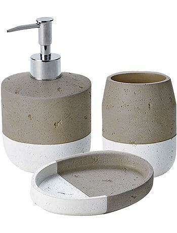 Juego de baño cerámica bicolor taupe SPA 3 piezas – Guy Levasseur