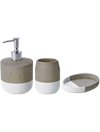 Juego de baño cerámica bicolor taupe SPA 3 piezas – Guy Levasseur