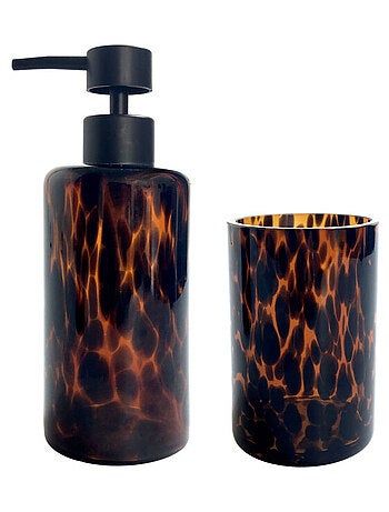 Juego de baño de 2 piezas con estampado de leopardo y dispensador