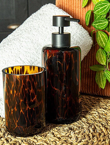 Juego de baño de 2 piezas con estampado de leopardo y dispensador