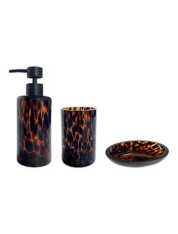 Juego de baño de 3 piezas con estampado de leopardo y cristal
