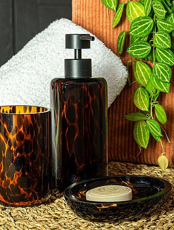 Juego de baño de 3 piezas con estampado de leopardo y cristal