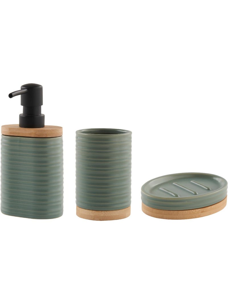 Juego de baño de 3 piezas de cerámica acanalada Verde salvia - Kiabi