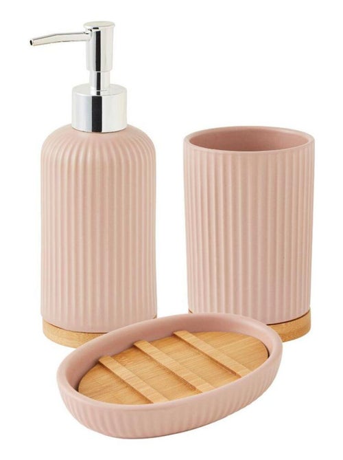 Juego de baño de 3 piezas de cerámica con diseño acanalado de bambú - Kiabi