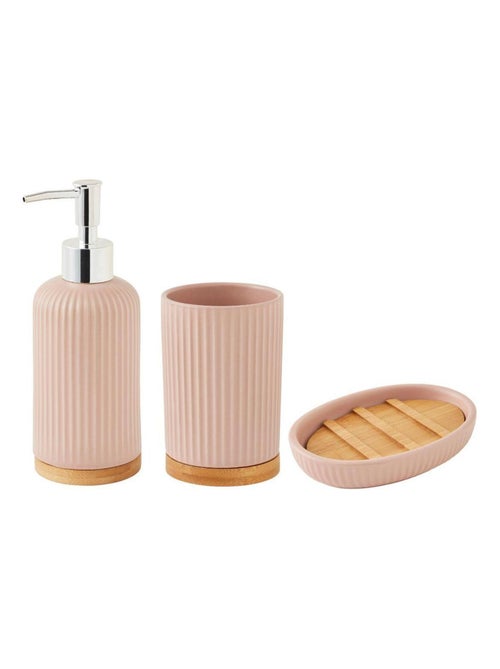 Juego de baño de 3 piezas de cerámica con diseño acanalado de bambú - Kiabi