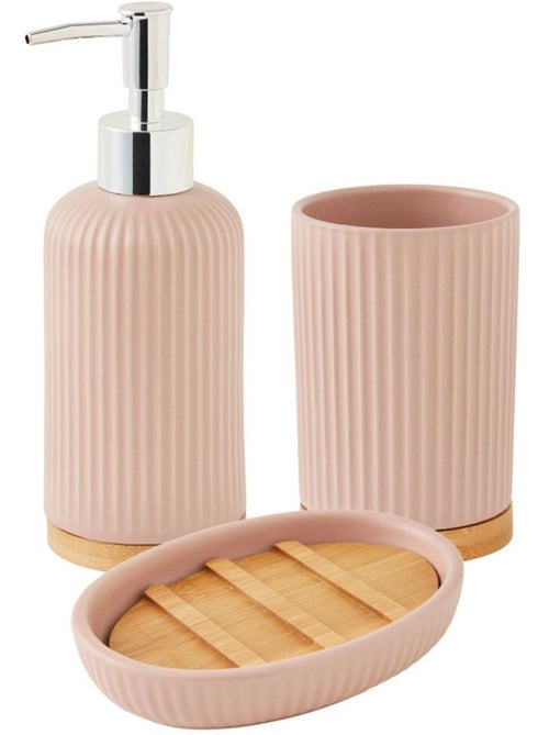 Juego de baño de 3 piezas de cerámica con diseño acanalado de bambú - Kiabi Juego de baño de 3 piezas de cerámica con diseño acanalado de bambú - Kiabi