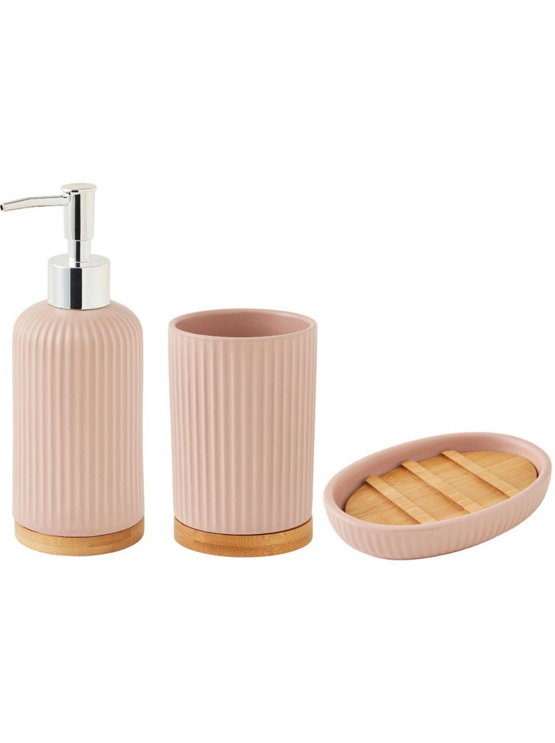 Juego de baño de 3 piezas de cerámica con diseño acanalado de bambú Rosa fucsia - Kiabi