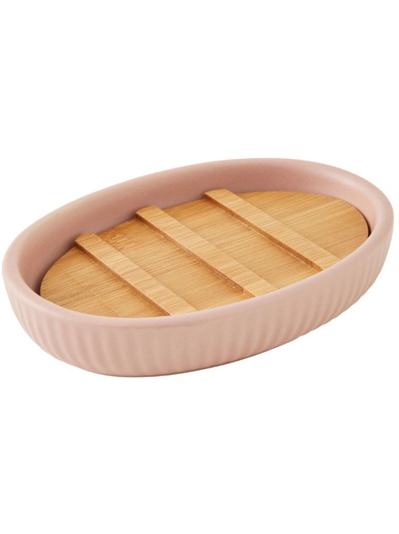 Juego de baño de 3 piezas de cerámica con diseño acanalado de bambú Rosa fucsia - Kiabi