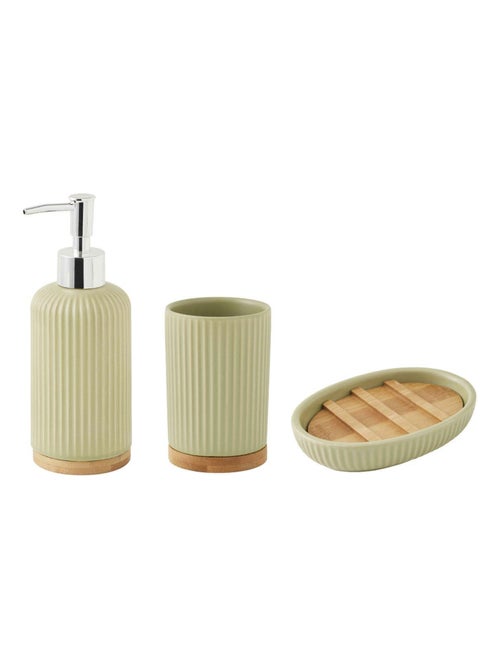 Juego de baño de 3 piezas de cerámica con diseño acanalado de bambú - Kiabi