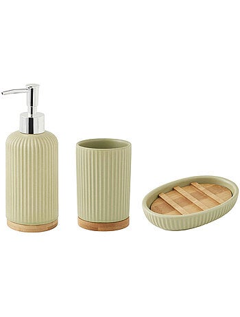 Juego de baño de 3 piezas de cerámica con diseño acanalado de bambú