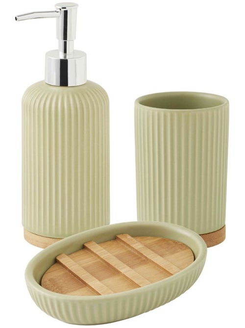 Juego de baño de 3 piezas de cerámica con diseño acanalado de bambú - Kiabi Juego de baño de 3 piezas de cerámica con diseño acanalado de bambú - Kiabi