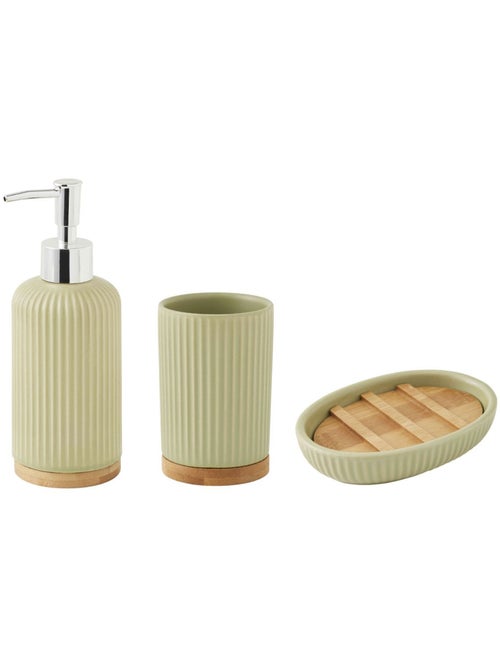 Juego de baño de 3 piezas de cerámica con diseño acanalado de bambú - Kiabi Juego de baño de 3 piezas de cerámica con diseño acanalado de bambú - Kiabi