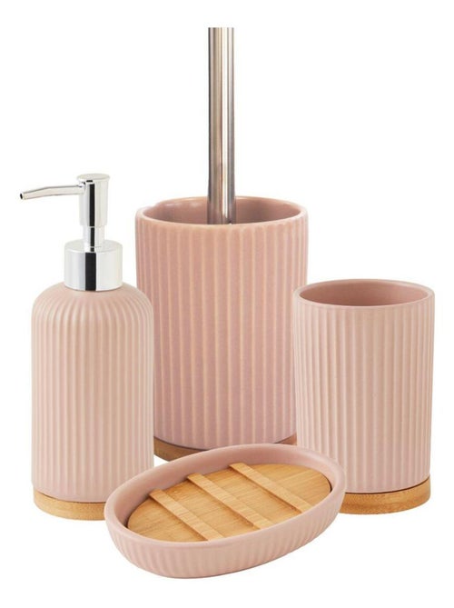 Juego de baño de 4 piezas de cerámica con diseño acanalado de bambú - Kiabi