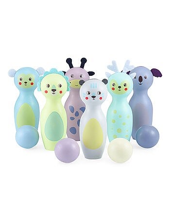 Juego de bolos de madera niños animales pastel Mamabrum