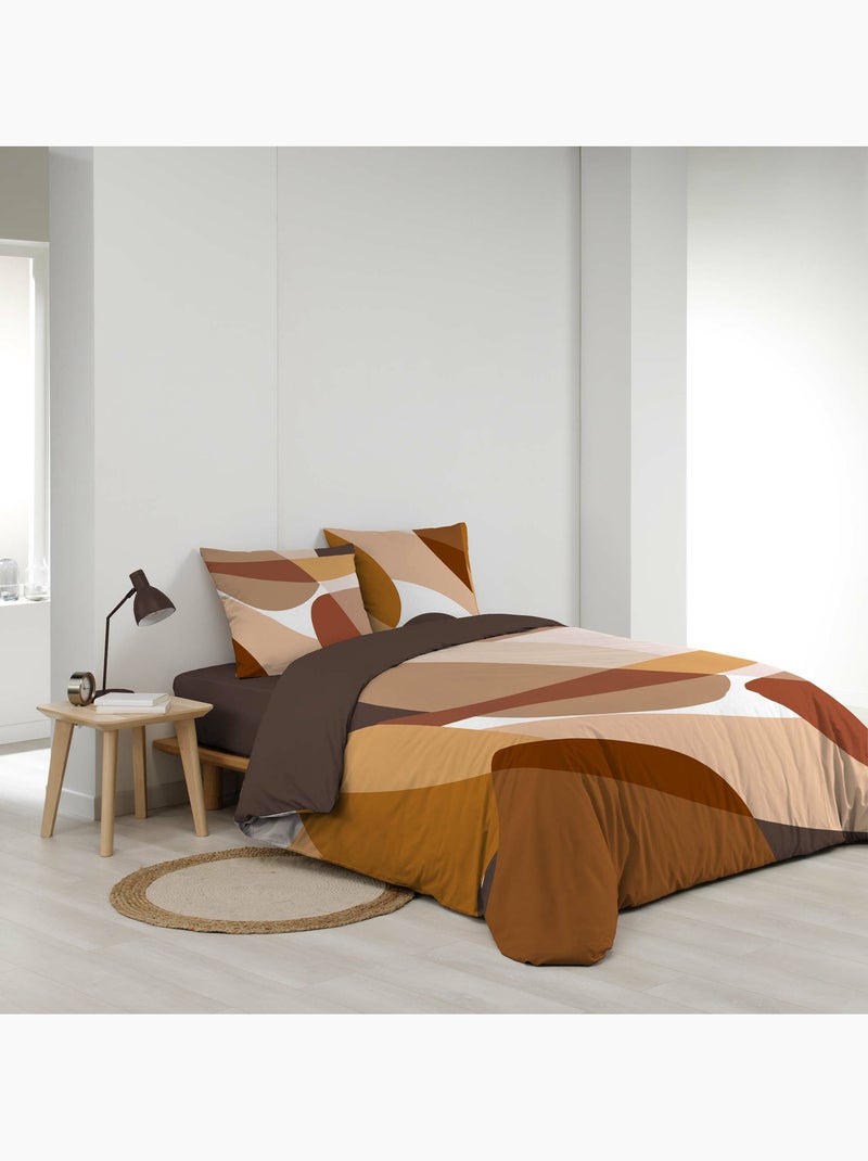 Juego de cama 100% algodón 42 hilos boogie + sábana bajera 160 x 200 cm Marrón caramelo - Kiabi