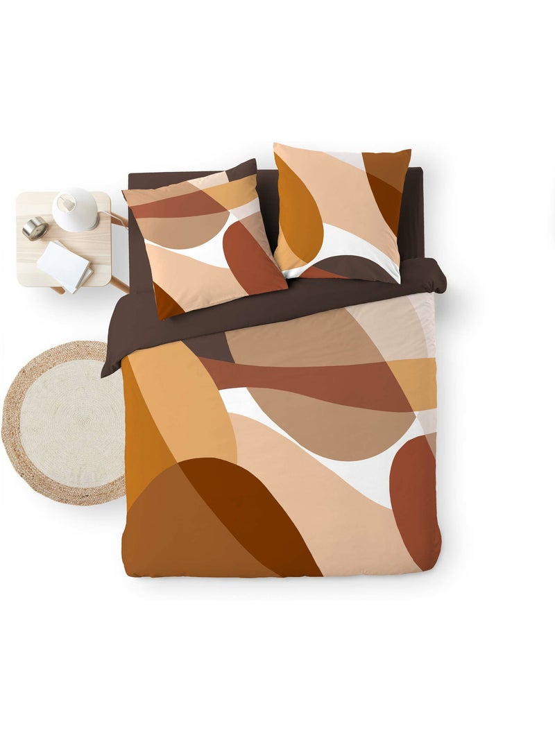 Juego de cama 100% algodón 42 hilos boogie + sábana bajera 160 x 200 cm Marrón caramelo - Kiabi