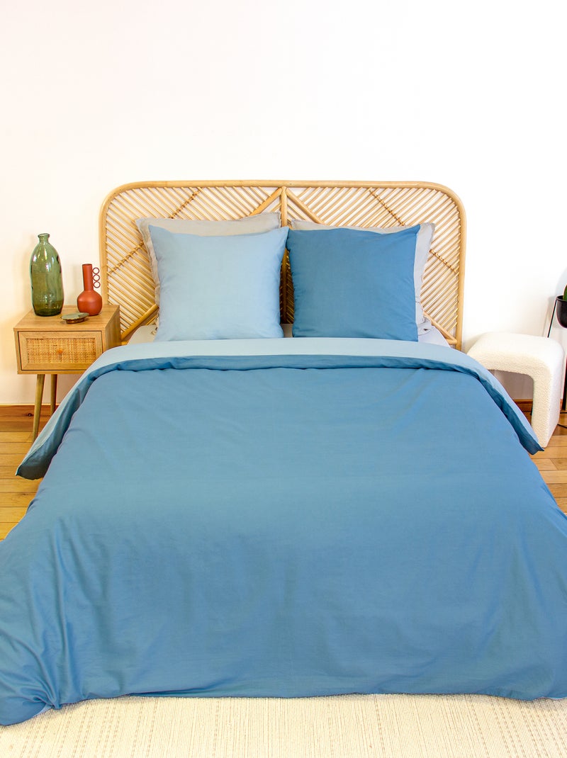 Juego de cama + 2 fundas de almohada en algodón liso 240x220 - 260x240 Azul - Kiabi