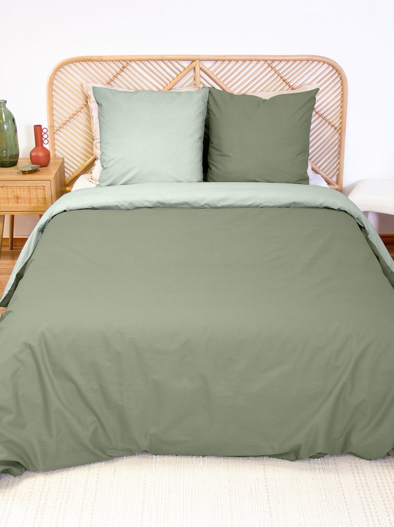 Juego de cama + 2 fundas de almohada en algodón liso 240x220 - 260x240 Verde - Kiabi