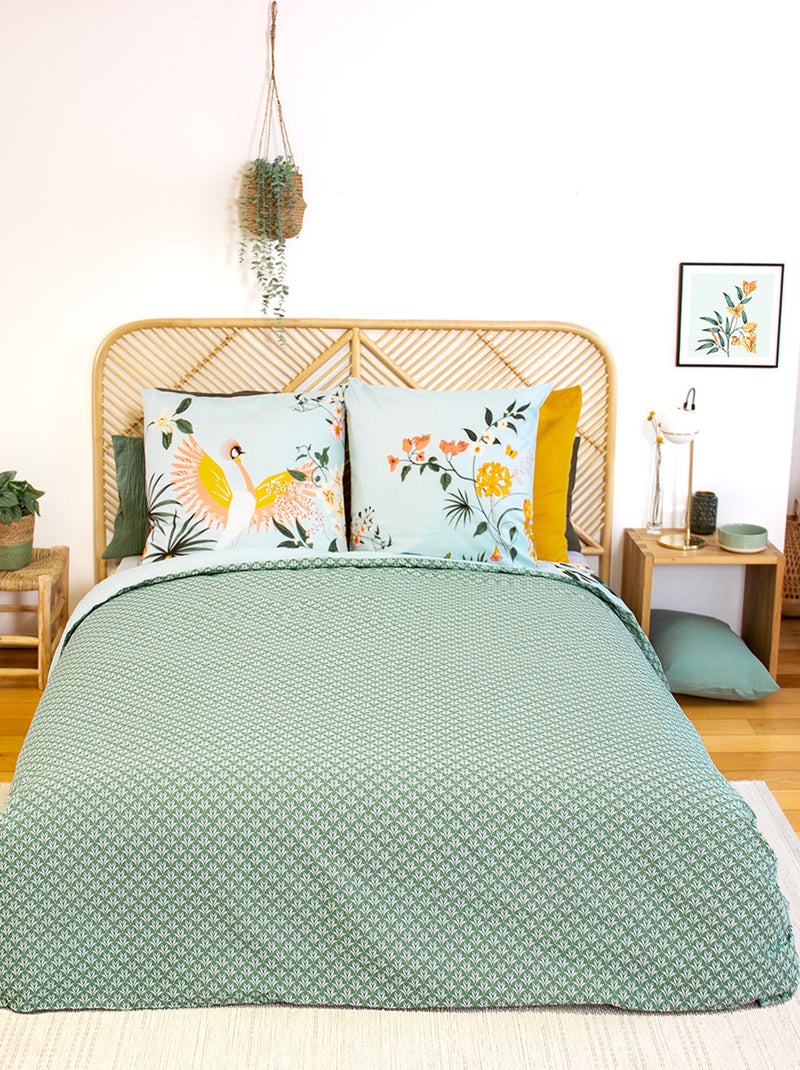 Juego de cama 2 personas 3 piezas - 1 funda nórdica (240 x 220 cm o 260 x 240 cm) + 2 almohadas Verde - Kiabi