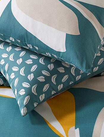 Juego de cama 2 plazas 100% algodón reversible estampado tropical hojas – Future Home
