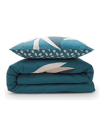 Juego de cama 2 plazas 100% algodón reversible estampado tropical hojas – Future Home