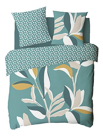 Juego de cama 2 plazas 100% algodón reversible estampado tropical hojas – Future Home