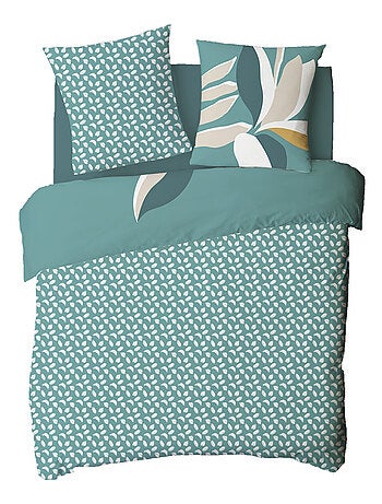 Juego de cama 2 plazas 100% algodón reversible estampado tropical hojas – Future Home
