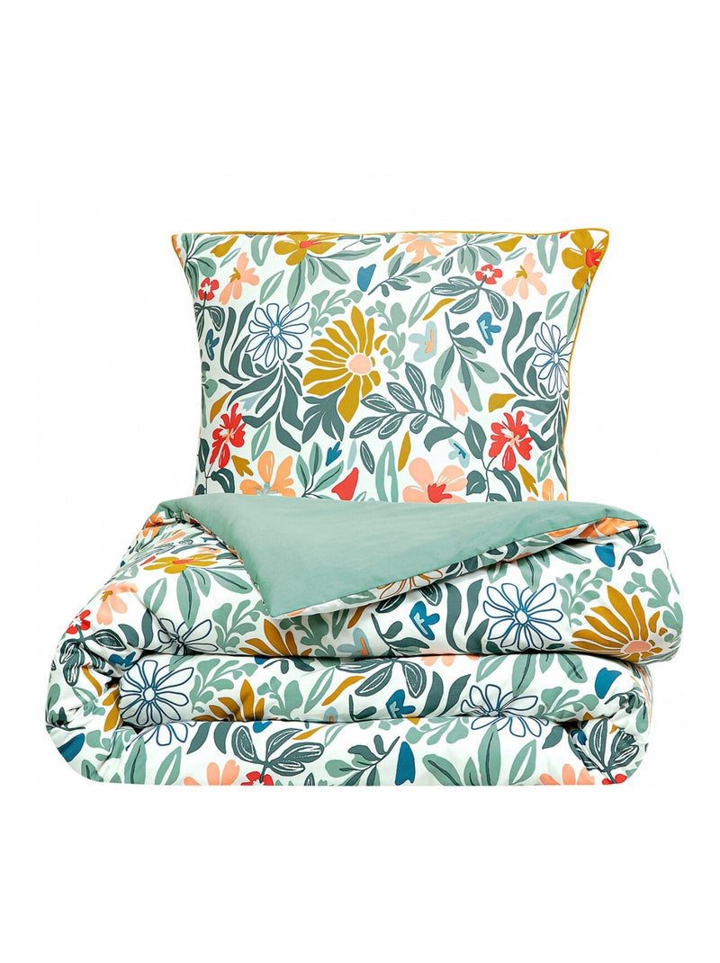 Juego de cama 2 plazas 'Future Home' satén de algodón floral Beige - Kiabi