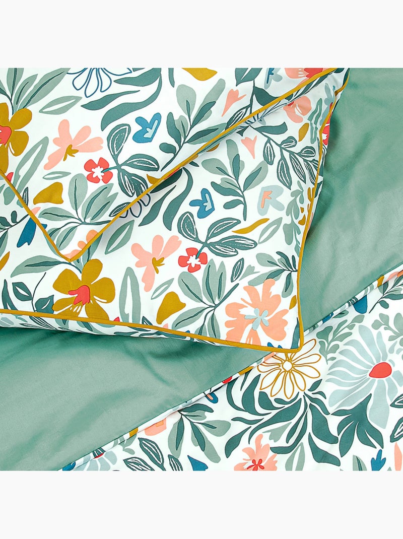 Juego de cama 2 plazas 'Future Home' satén de algodón floral Blanco Azul marino Azul - Kiabi