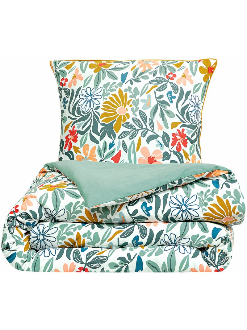 Juego de cama 2 plazas 'Future Home' satén de algodón floral Blanco Azul marino Azul - Kiabi