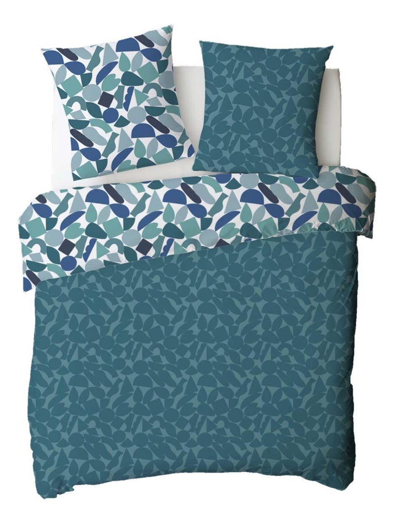 Juego de cama 2 plazas geométrico reversible NANO en algodón – Future Home Azul - Kiabi