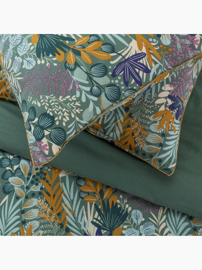 Juego de cama 2 plazas reversible 100% algodón estampado vegetal tropical – Future Home Verde - Kiabi
