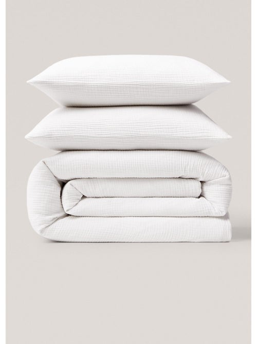 Juego de cama 240 x 220 cm + 2 fundas de almohada de gasa de algodón 57 hilos angelia blanco - Kiabi