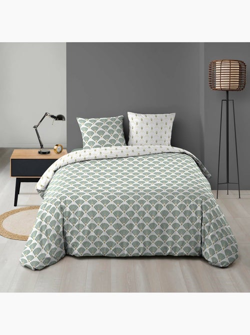 Juego de cama 240x220 cm + 2 fundas – microfibra estampada diane – motivo verde agua y oro - Kiabi Juego de cama 240x220 cm + 2 fundas – microfibra estampada diane – motivo verde agua y oro - Kiabi