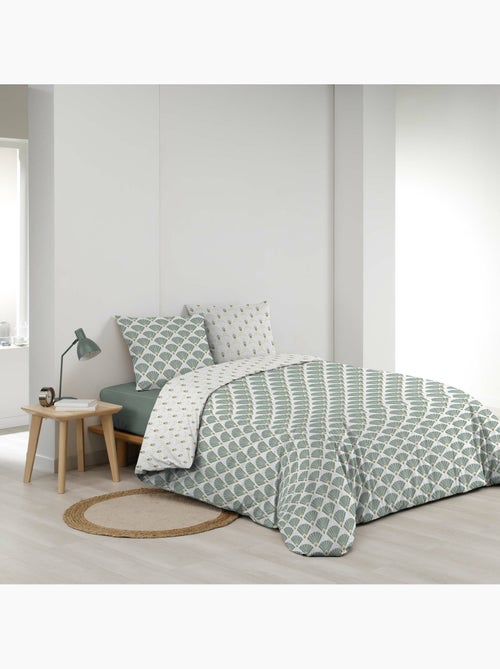 Juego de cama 240x220 cm + 2 fundas – microfibra estampada diane – motivo verde agua y oro - Kiabi Juego de cama 240x220 cm + 2 fundas – microfibra estampada diane – motivo verde agua y oro - Kiabi