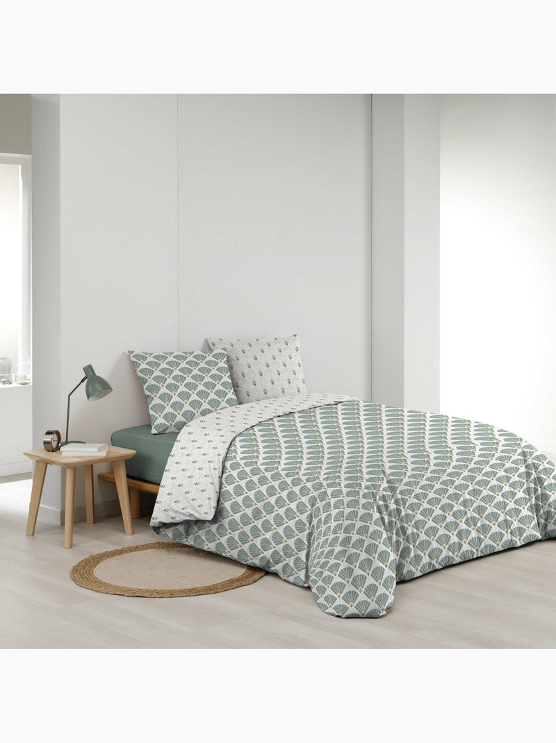 Juego de cama 240x220 cm + 2 fundas – microfibra estampada diane – motivo verde agua y oro Blanco - Kiabi