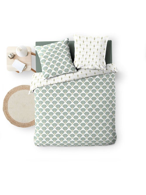 Juego de cama 240x220 cm + 2 fundas – microfibra estampada diane – motivo verde agua y oro - Kiabi Juego de cama 240x220 cm + 2 fundas – microfibra estampada diane – motivo verde agua y oro - Kiabi