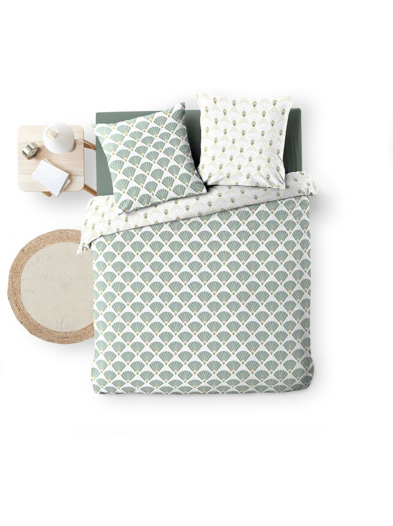 Juego de cama 240x220 cm + 2 fundas – microfibra estampada diane – motivo verde agua y oro Blanco - Kiabi
