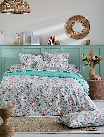 Juego de cama 3 piezas de algodón floral exótico funda + fundas