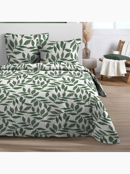Juego de cama 3 piezas microfibra follaje, funda + fundas de almohada - Kiabi Juego de cama 3 piezas microfibra follaje, funda + fundas de almohada - Kiabi