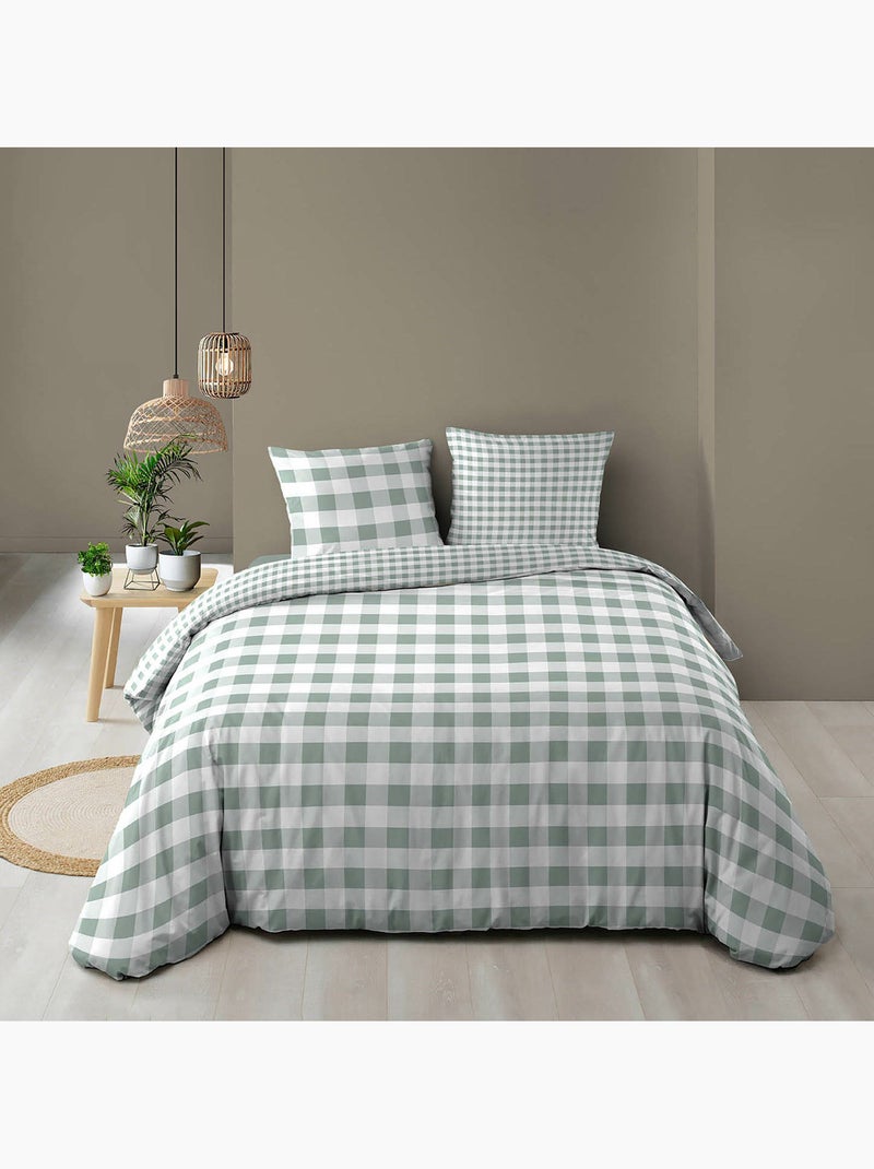 Juego de cama 3 piezas victorine – vichy algodón 57 hilos reversible Verde salvia - Kiabi