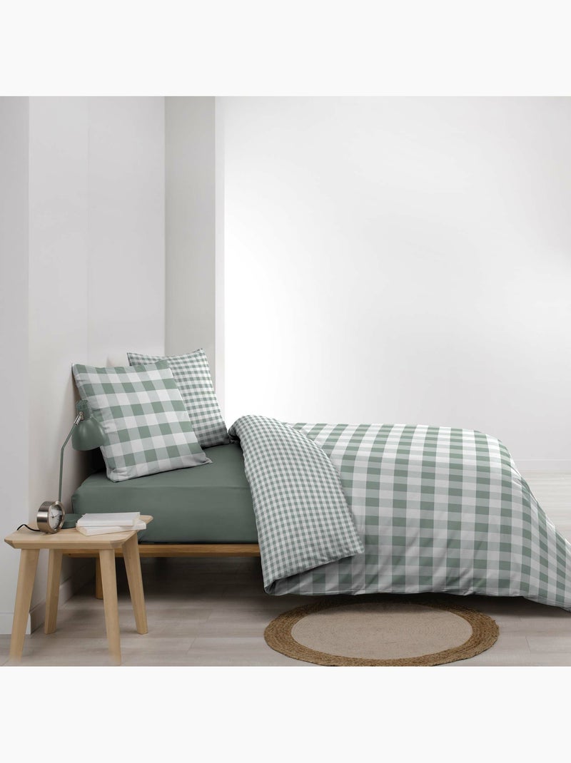 Juego de cama 3 piezas victorine – vichy algodón 57 hilos reversible Verde salvia - Kiabi