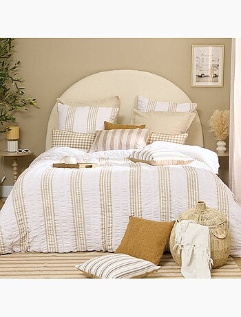 Juego de cama a rayas 240x220cm blanco y beige