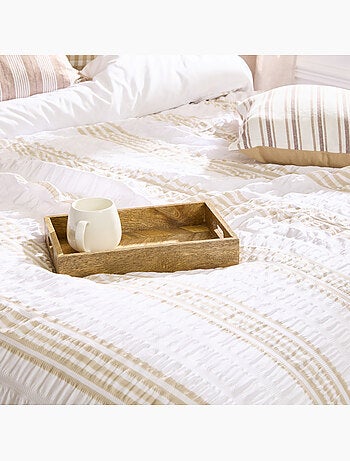 Juego de cama a rayas 240x220cm blanco y beige