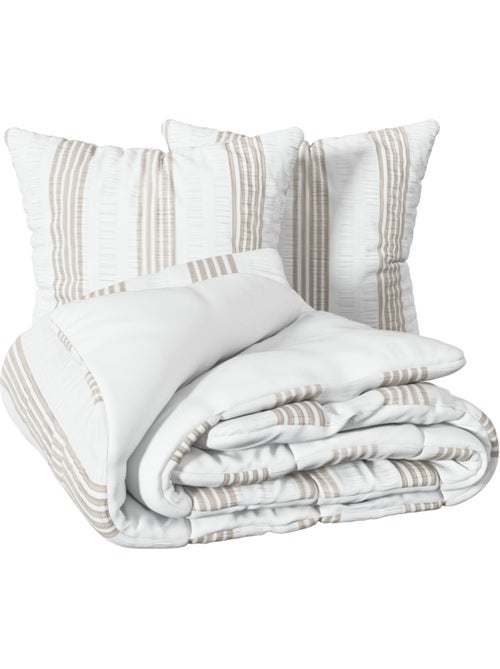 Juego de cama a rayas 240x220cm blanco y beige - Kiabi
